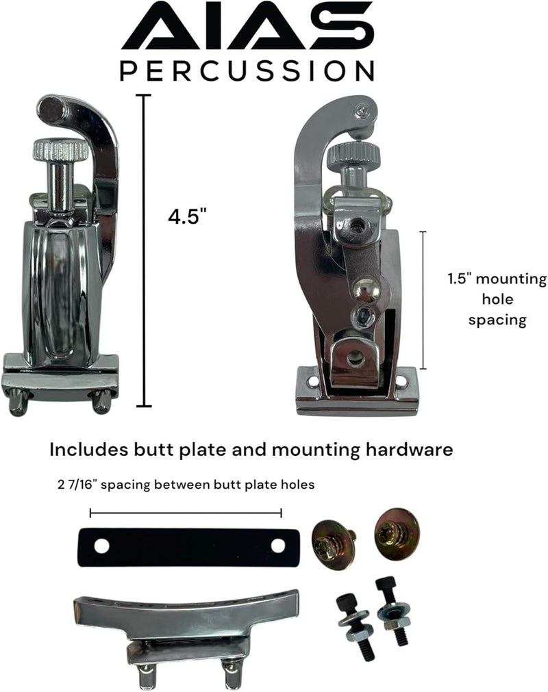 AIAS Snare Drum Strainer and Butt Plate Set (AS-3) with Mounting Hardware and Chrome Finish for Drum Restoration Projects - Image 2
